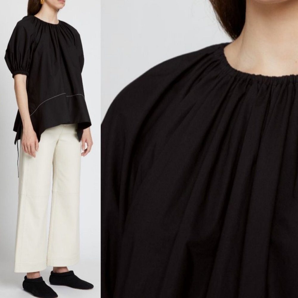 NEW Proenza Scouler Black Puff Sleeve Poplin Top Contrast Stitching Minimalist 2 - Picture 13 of 15